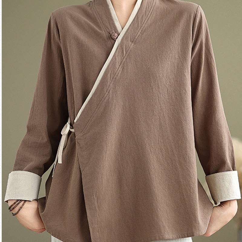 Chemise à lacets à manches longues pour femme Buddha Stones et couleur unie - DarkGoldenrod - US8-10，UK/AU12-14，EU40-42 (2XL) - image 18