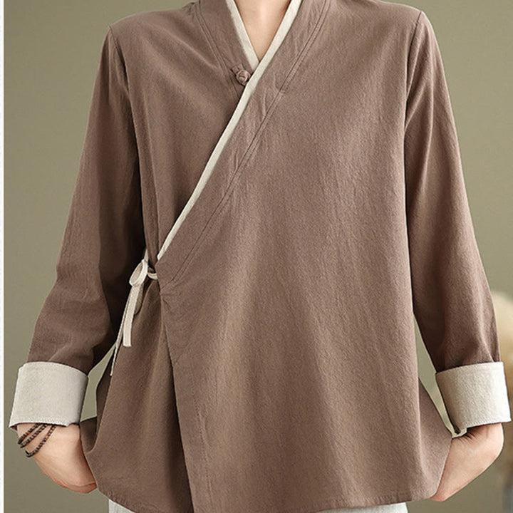 Chemise à lacets à manches longues pour femme Buddha Stones et couleur unie - DarkGoldenrod - US8-10，UK/AU12-14，EU40-42 (2XL) - image 18