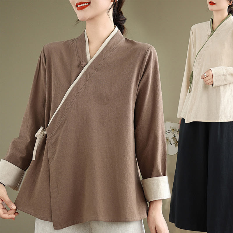 Chemise à lacets à manches longues pour femme Buddha Stones et couleur unie - image 24