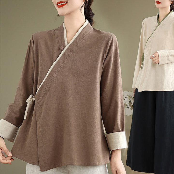 Chemise à lacets à manches longues pour femme Buddha Stones et couleur unie - image 24