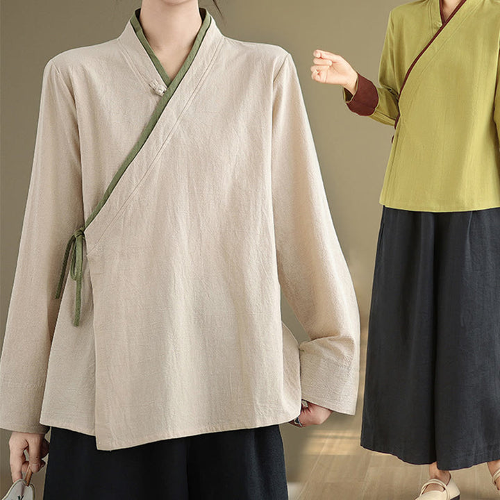 Chemise à lacets à manches longues pour femme Buddha Stones et couleur unie - image 7