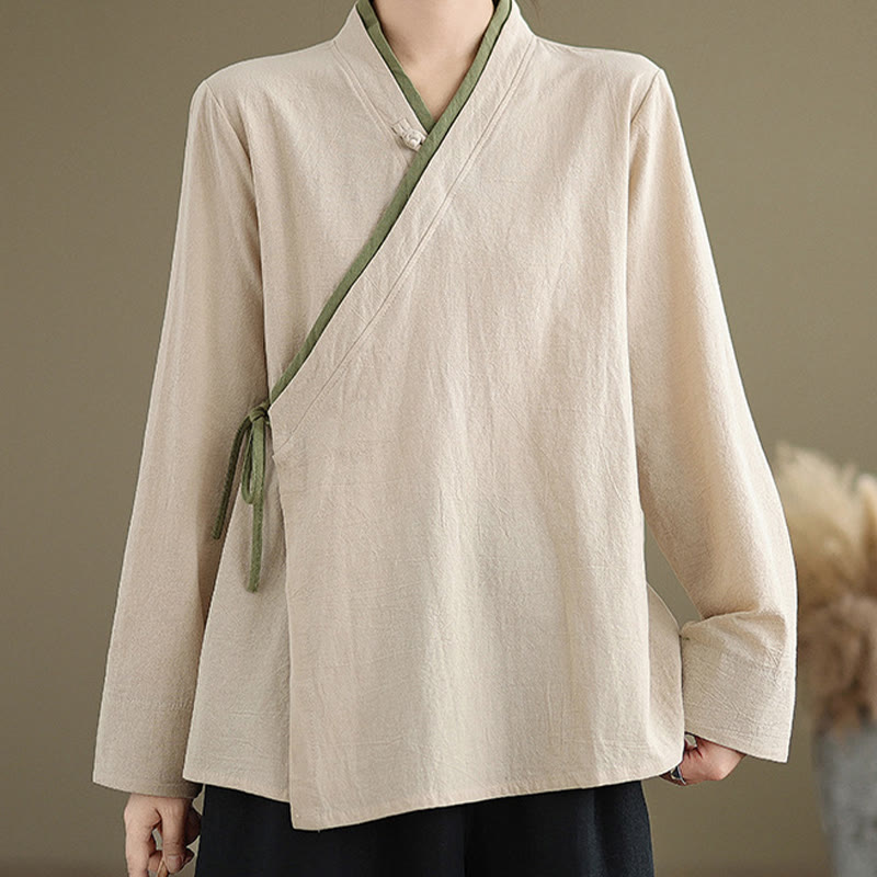 Chemise à lacets à manches longues pour femme Buddha Stones et couleur unie - image 2