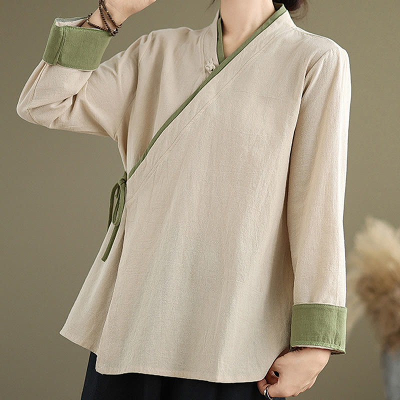 Chemise à lacets à manches longues pour femme Buddha Stones et couleur unie - image 4