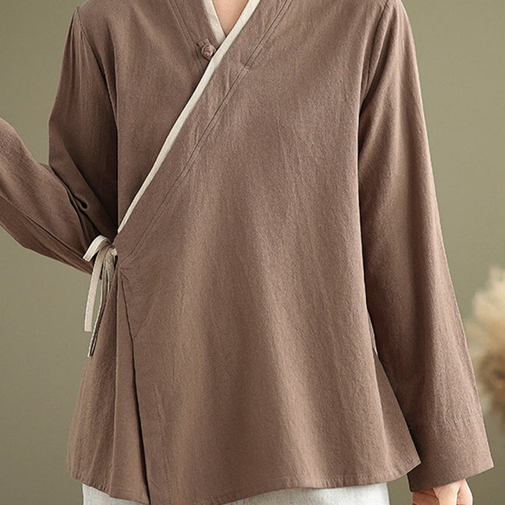 Chemise à lacets à manches longues pour femme Buddha Stones et couleur unie - image 23