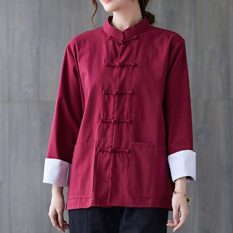 Ensemble de méditation pour femme Buddha Stones : chemise à manches longues et pantalon à boutons grenouille. - Chemise bordeaux - US8-10，UK/AU12-14，EU40-42 (2XL) - image 7