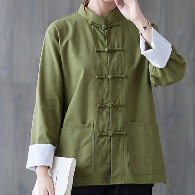 Ensemble de méditation pour femme Buddha Stones : chemise à manches longues et pantalon à boutons grenouille. - Chemise verte - US8-10，UK/AU12-14，EU40-42 (2XL) - image 0