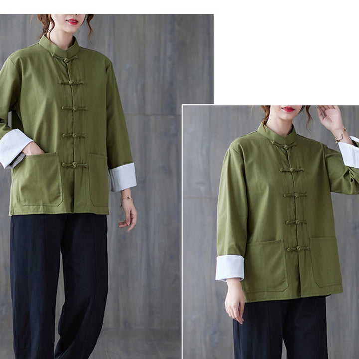 Ensemble de méditation pour femme Buddha Stones : chemise à manches longues et pantalon à boutons grenouille. - image 3