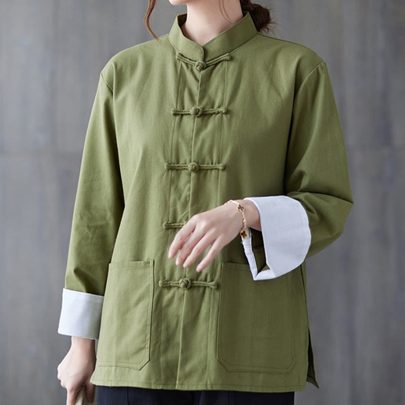 Ensemble de méditation pour femme Buddha Stones : chemise à manches longues et pantalon à boutons grenouille. - image 1