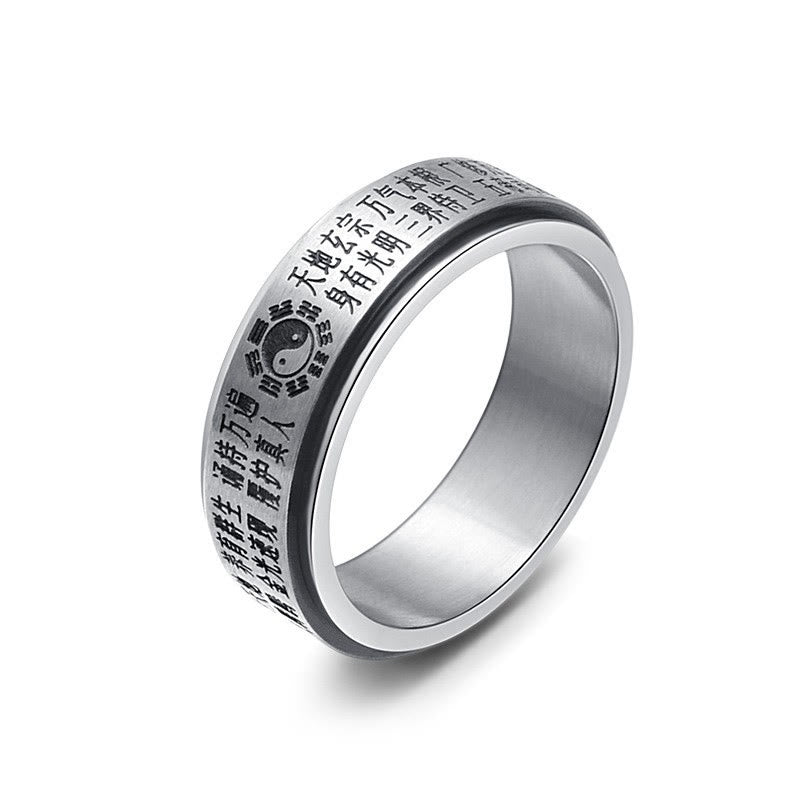 Bague rotative en acier titane avec Buddha Stones Bagua Yin Yang et caractères chinois