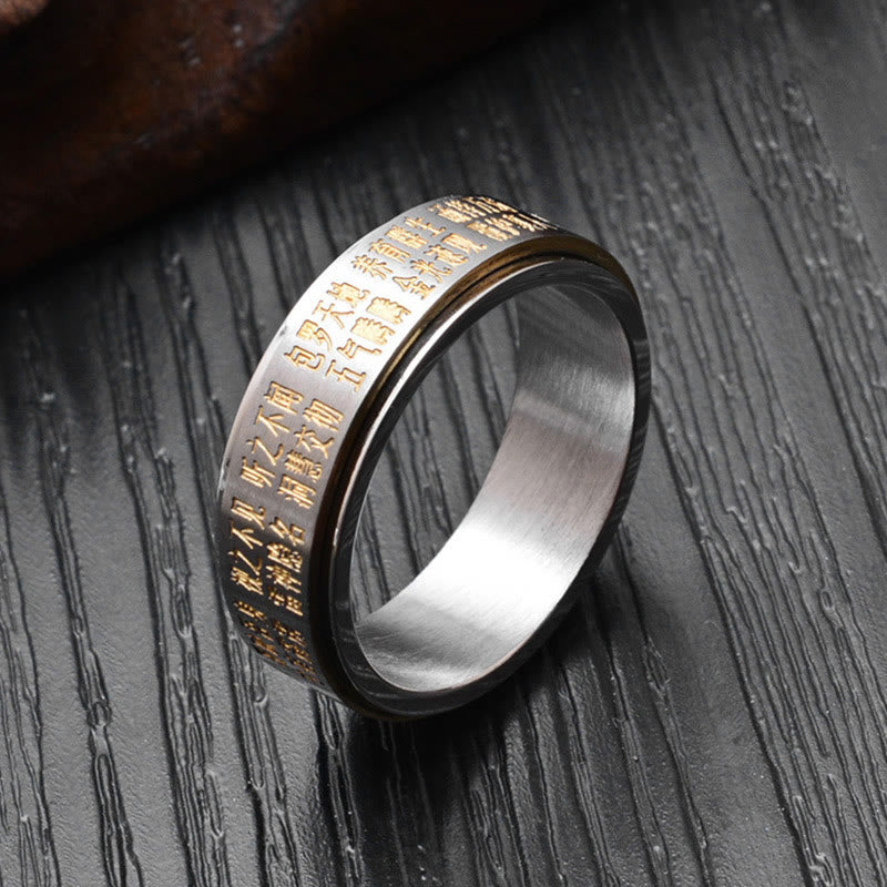 Bague rotative en acier titane avec Buddha Stones Bagua Yin Yang et caractères chinois