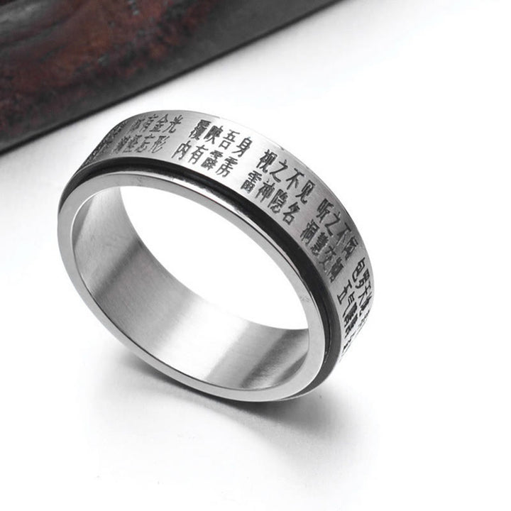 Bague rotative en acier titane avec Buddha Stones Bagua Yin Yang et caractères chinois