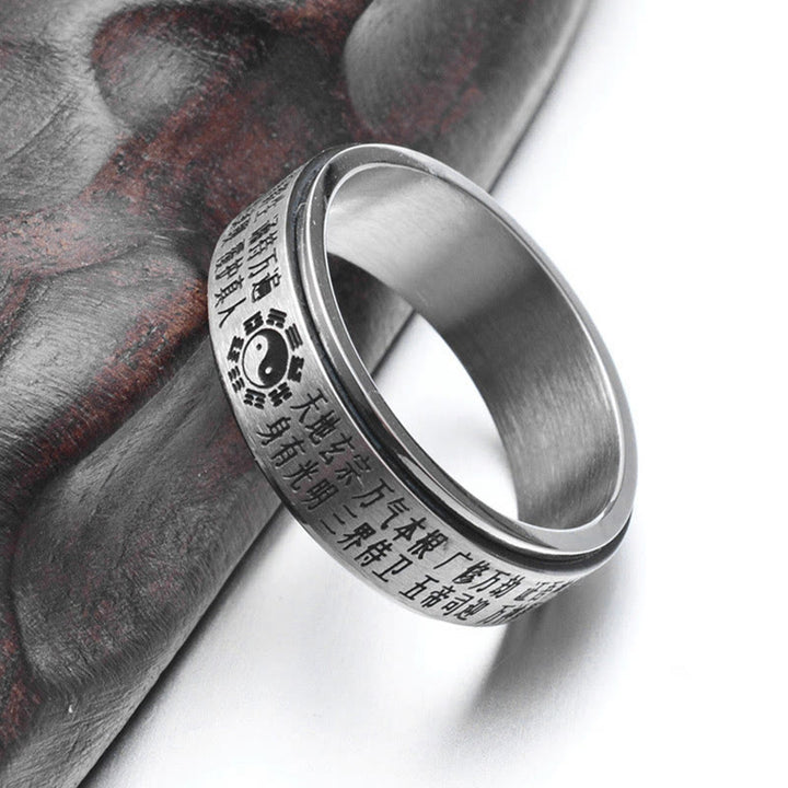 Bague rotative en acier titane avec Buddha Stones Bagua Yin Yang et caractères chinois