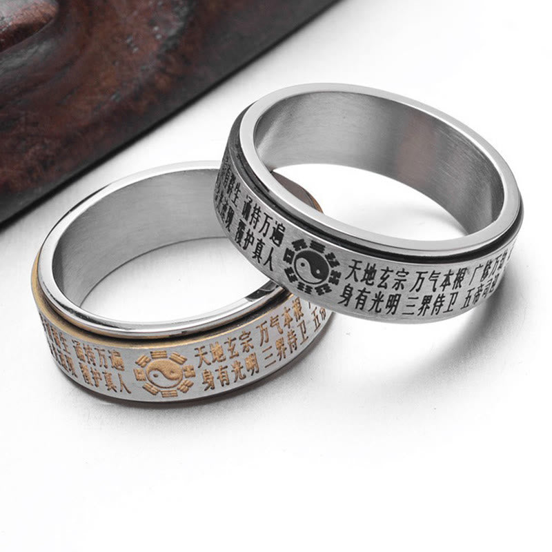 Bague rotative en acier titane avec Buddha Stones Bagua Yin Yang et caractères chinois