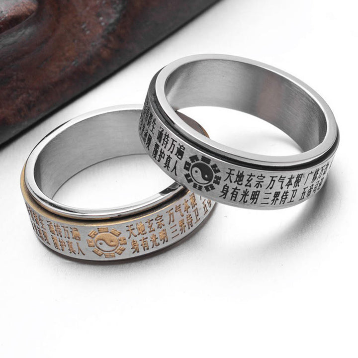 Bague rotative en acier titane avec Buddha Stones Bagua Yin Yang et caractères chinois