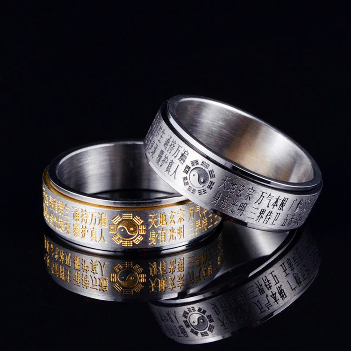 Bague rotative en acier titane avec Buddha Stones Bagua Yin Yang et caractères chinois