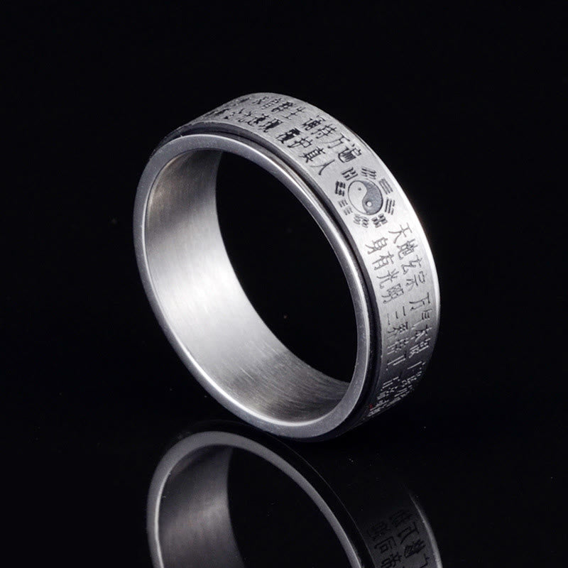 Bague rotative en acier titane avec Buddha Stones Bagua Yin Yang et caractères chinois
