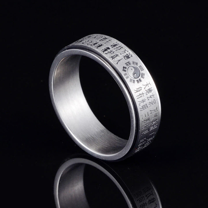 Bague rotative en acier titane avec Buddha Stones Bagua Yin Yang et caractères chinois