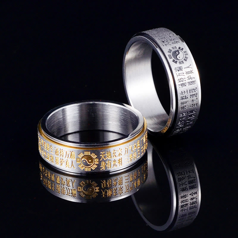 Bague rotative en acier titane avec Buddha Stones Bagua Yin Yang et caractères chinois