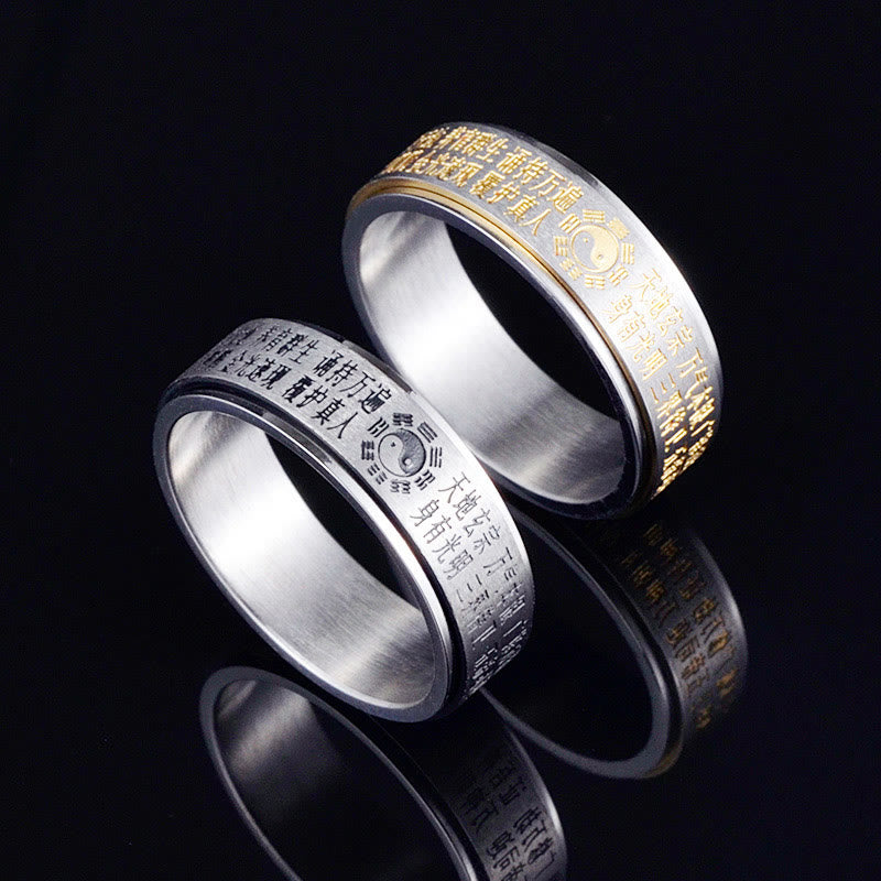 Bague rotative en acier titane avec Buddha Stones Bagua Yin Yang et caractères chinois