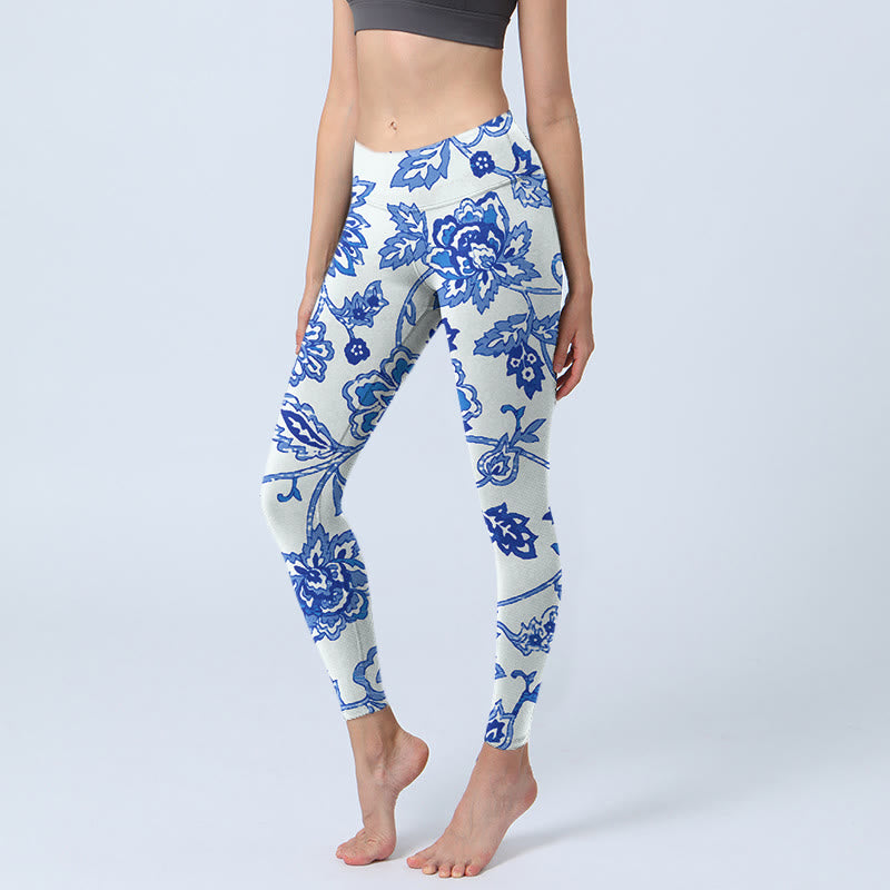 Pantalon de yoga pour femme avec imprimé Buddha Stones Flowers Leggings de sport - Blanc - US18，UK/AU22，EU50 (4XL) - image 0