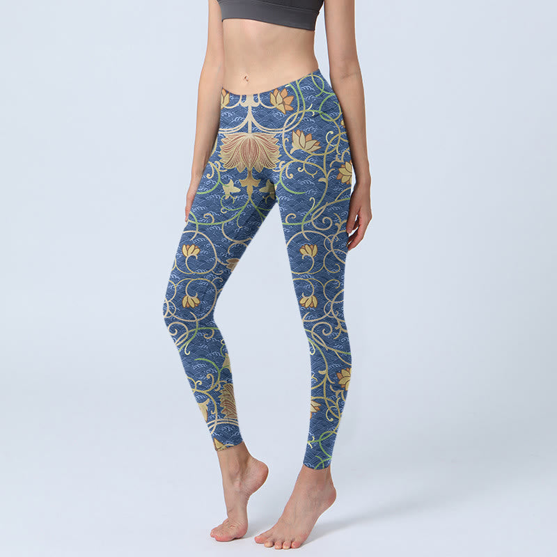 Pantalon de yoga pour femme avec imprimé Buddha Stones et fleurs de lotus - Bleu acier - US18，UK/AU22，EU50 (4XL) - image 1