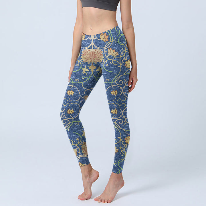 Pantalon de yoga pour femme avec imprimé Buddha Stones et fleurs de lotus - Bleu acier - US18，UK/AU22，EU50 (4XL) - image 1