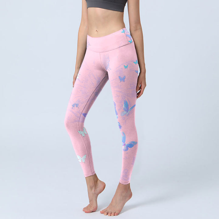 Pantalon de yoga pour femme avec leggings de sport à imprimé papillon et Buddha Stones - Rose - US18，UK/AU22，EU50 (4XL) - image 1