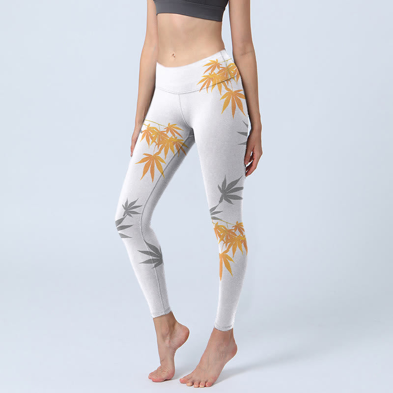 Pantalon de yoga pour femme Buddha Stones Maple Gym Leggings - Blanc - US18，UK/AU22，EU50 (4XL) - image 1