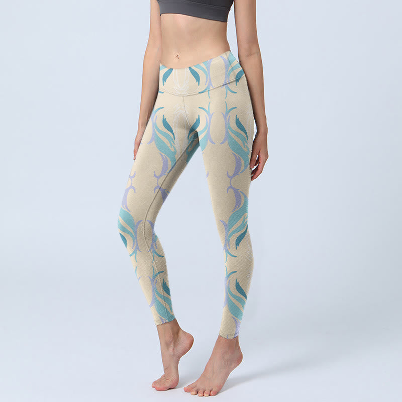 Pantalon de yoga pour femme avec leggings de sport et lignes bleues, violettes et vertes Buddha Stones - Beige - US18，UK/AU22，EU50 (4XL) - image 1