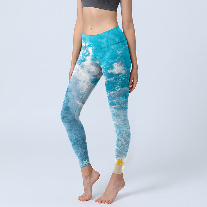 Leggings de sport Buddha Stones Ocean Waves Fish Pantalon de yoga pour femme - Turquoise foncé - US18，UK/AU22，EU50 (4XL) - image 1