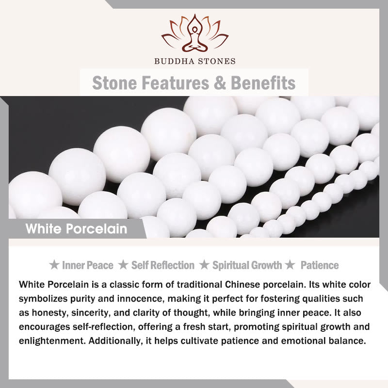 Bracelet Mala 108 perles en porcelaine blanche Buddha Stones Six mots vrais « Om Mani Padme Hum » Patience