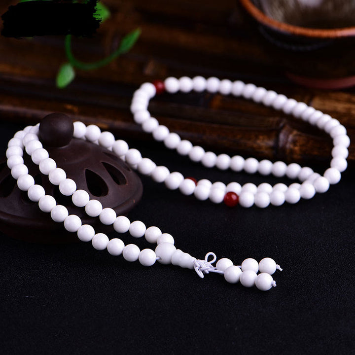 Bracelet Mala 108 perles en porcelaine blanche Buddha Stones Six mots vrais « Om Mani Padme Hum » Patience