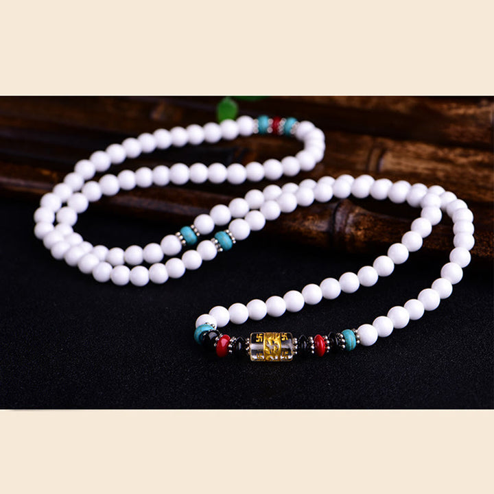 Bracelet Mala 108 perles en porcelaine blanche Buddha Stones Six mots vrais « Om Mani Padme Hum » Patience