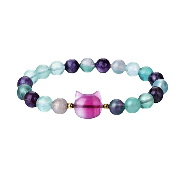 Bracelet porte-bonheur en Buddha Stones, améthyste, aventurine verte, quartz rose, fluorite, tête de chat - image 19