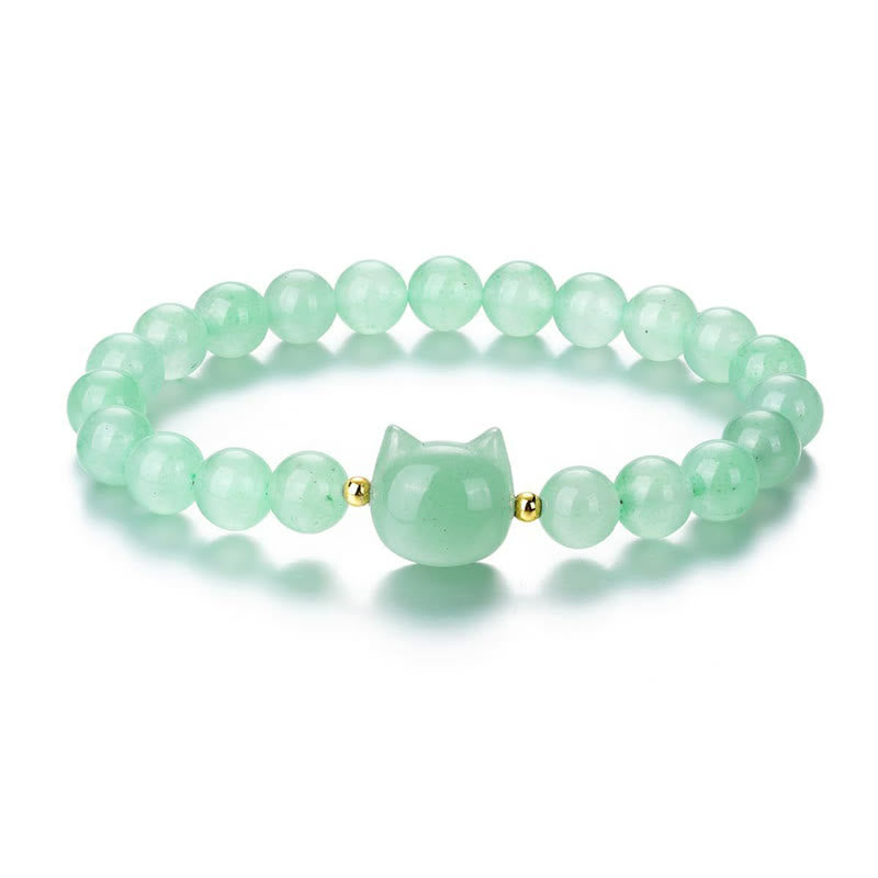 Bracelet porte-bonheur en Buddha Stones, améthyste, aventurine verte, quartz rose, fluorite, tête de chat - image 10