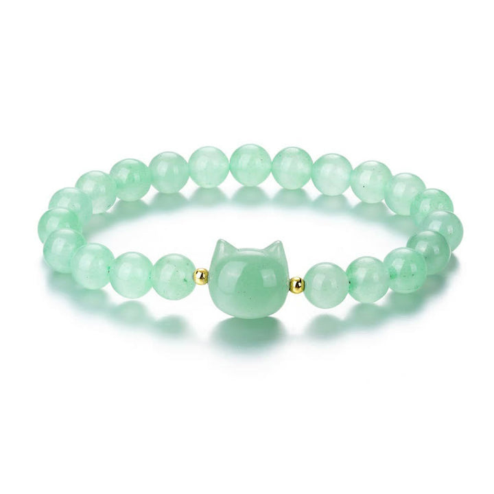 Bracelet porte-bonheur en Buddha Stones, améthyste, aventurine verte, quartz rose, fluorite, tête de chat - image 10