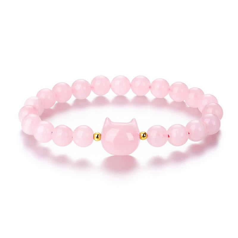 Bracelet porte-bonheur en Buddha Stones, améthyste, aventurine verte, quartz rose, fluorite, tête de chat - image 14