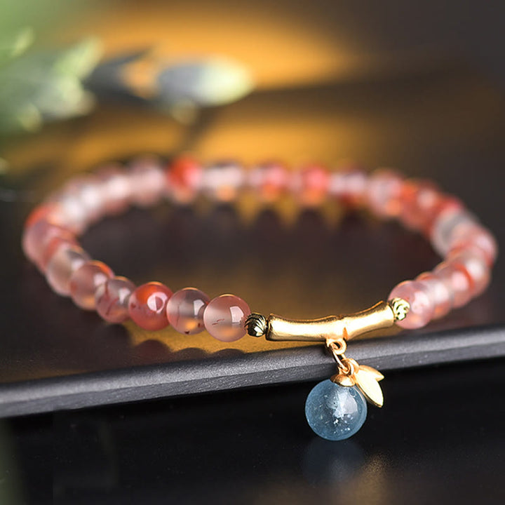 Bracelet porte-bonheur en agate rouge du sud, aigue-marine, perle, jade Hetian, fleur de bambou