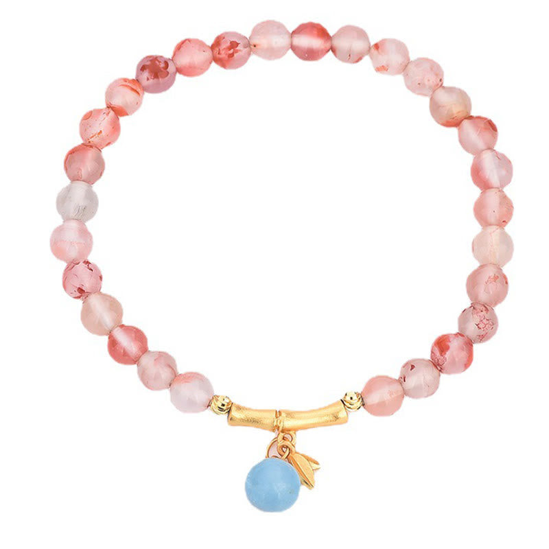 Bracelet porte-bonheur en agate rouge du sud, aigue-marine, perle, jade Hetian, fleur de bambou