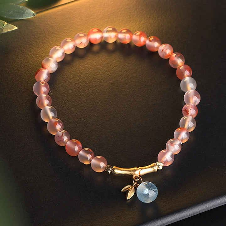 Bracelet porte-bonheur en agate rouge du sud, aigue-marine, perle, jade Hetian, fleur de bambou