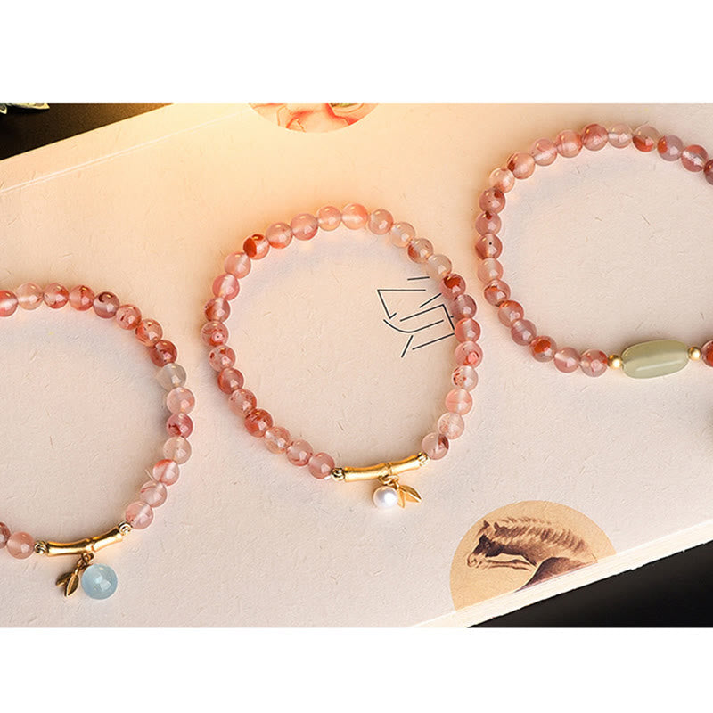 Bracelet porte-bonheur en agate rouge du sud, aigue-marine, perle, jade Hetian, fleur de bambou
