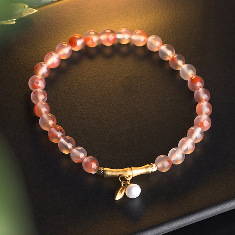 Bracelet porte-bonheur en agate rouge du sud, aigue-marine, perle, jade Hetian, fleur de bambou