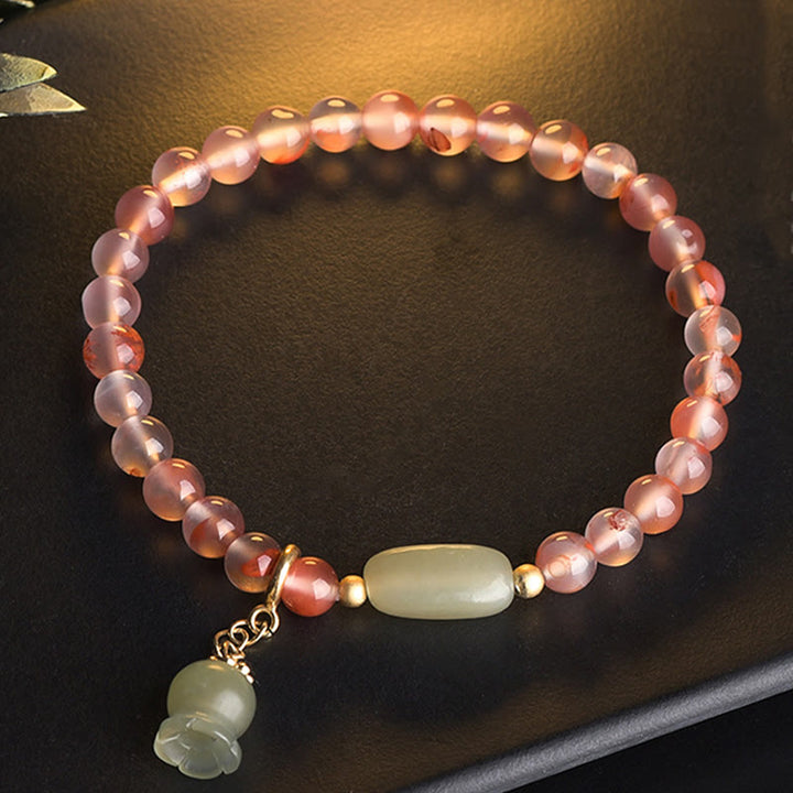 Bracelet porte-bonheur en agate rouge du sud, aigue-marine, perle, jade Hetian, fleur de bambou