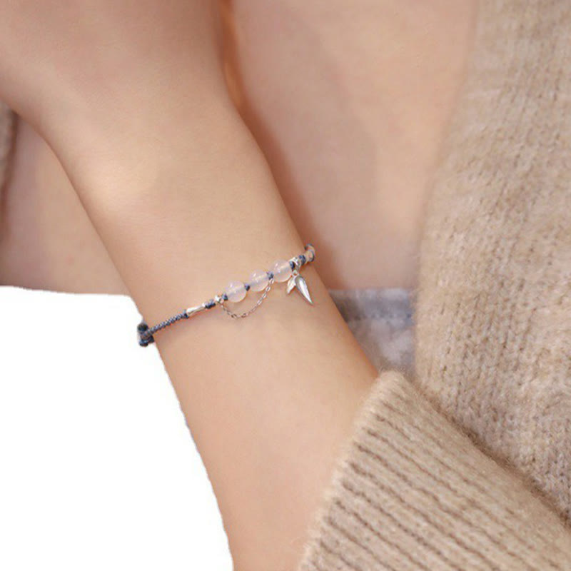 Bracelet tressé en argent sterling 925 Buddha Stones de bambou, perles de calcédoine et jade Hetian