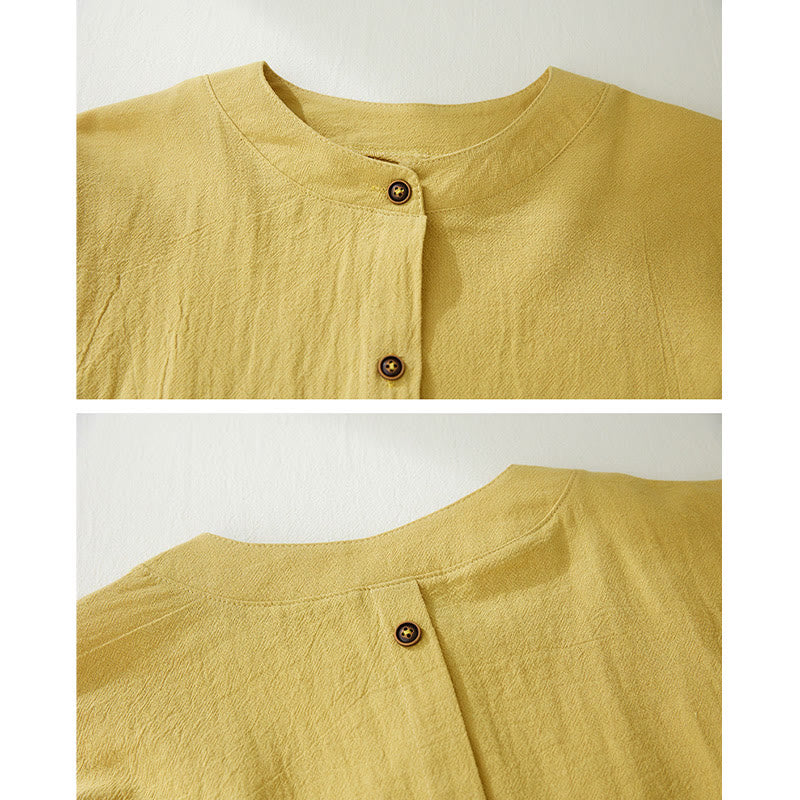 Chemises pour femmes en coton et lin à manches longues avec broderie géométrique et Buddha Stones - image 6