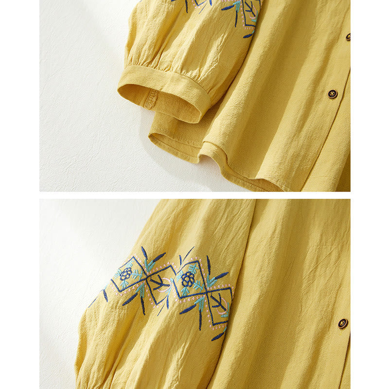 Chemises pour femmes en coton et lin à manches longues avec broderie géométrique et Buddha Stones - image 7