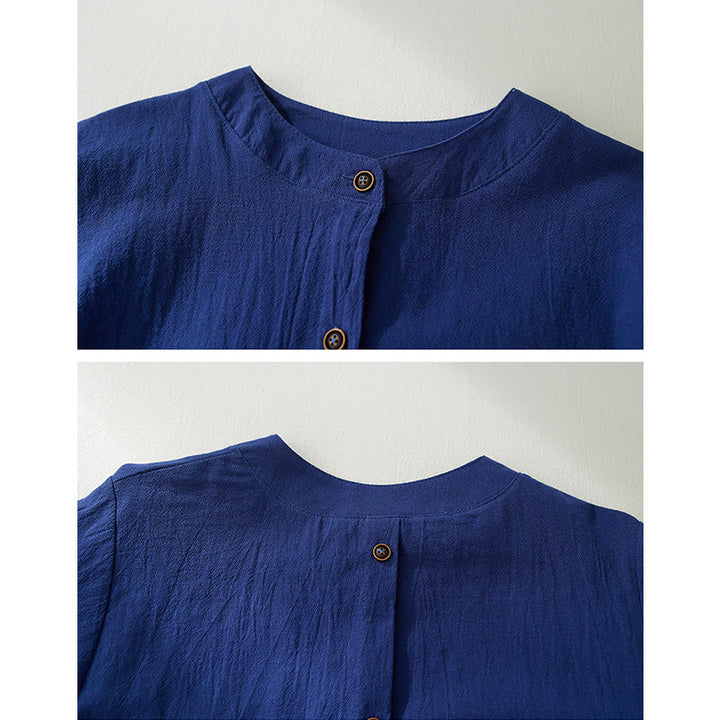 Chemises pour femmes en coton et lin à manches longues avec broderie géométrique et Buddha Stones - image 18