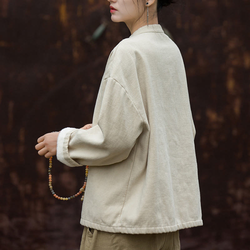 Chemise à manches longues en lin ramie thermique rétro couleur unie Buddha Stones pour femme - image 4