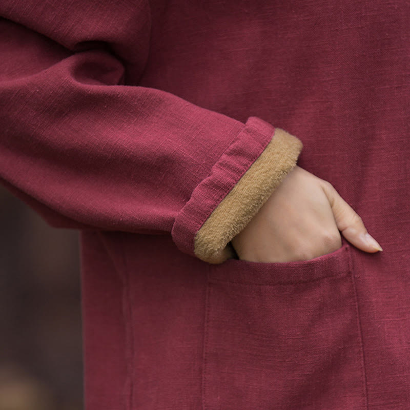 Chemise à manches longues en lin ramie thermique rétro couleur unie Buddha Stones pour femme - image 23