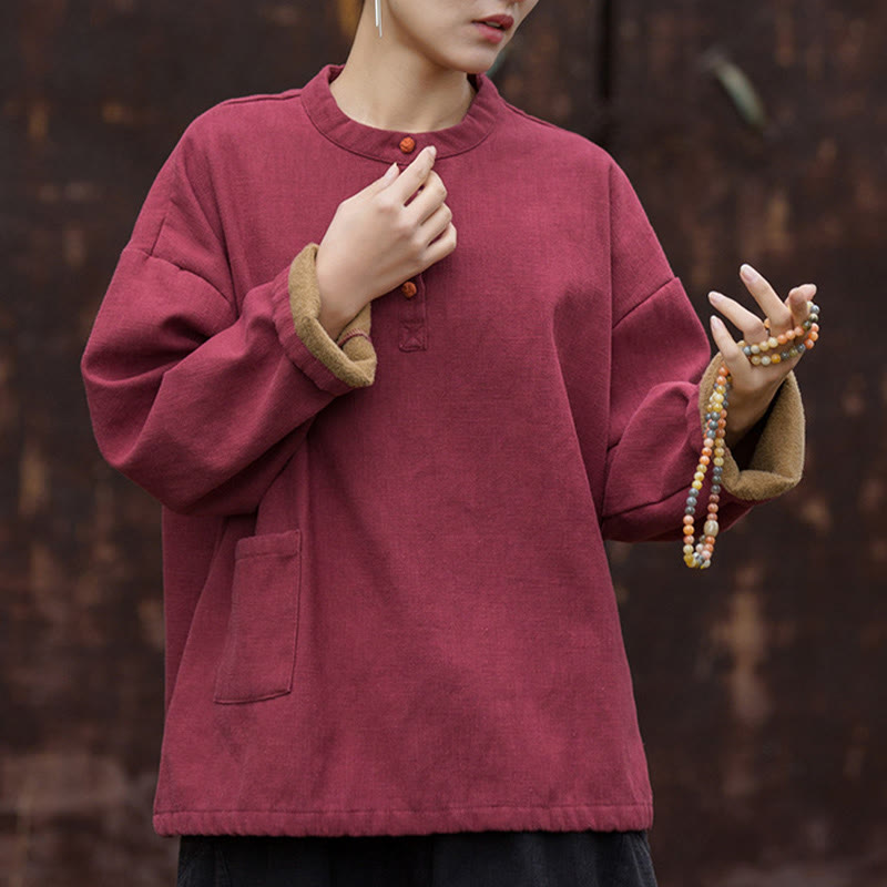 Chemise à manches longues en lin ramie thermique rétro couleur unie Buddha Stones pour femme - image 22